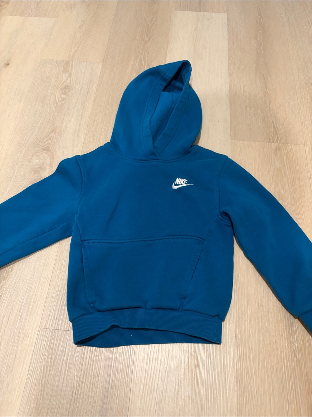 Nike Kids Teal Blue Pullover Hoodie with White Logo